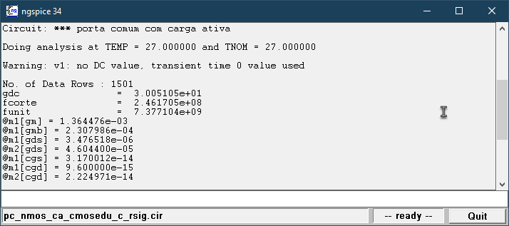 Porta comum: log do NGSpice com resultados da simulação AC. Com $\rsig$.